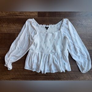 Torrid White and Blue Smocked Top